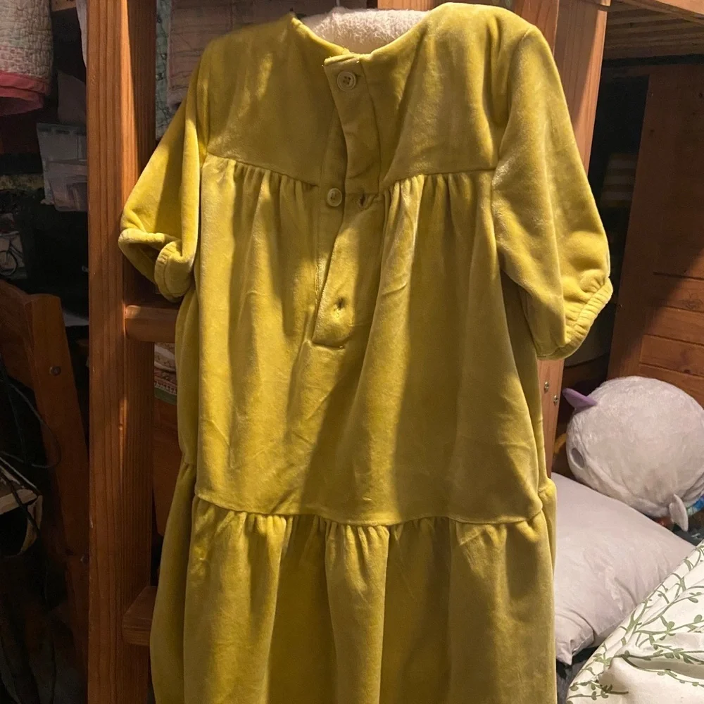 FUNDRAISER ITEM-Hanna Anderson Velvet dress girls size 5 chartruese - Picture 3 of 15